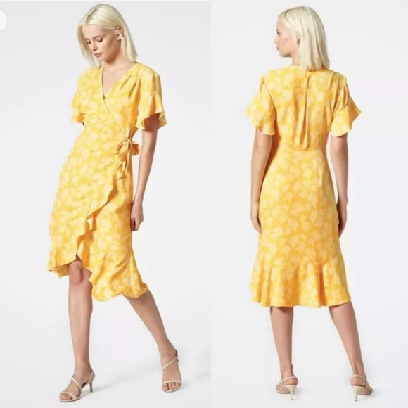 Joie Dresses & Skirts - NWOT Joie Amelian yellow floral ruffle wrap party cocktail event dress XL